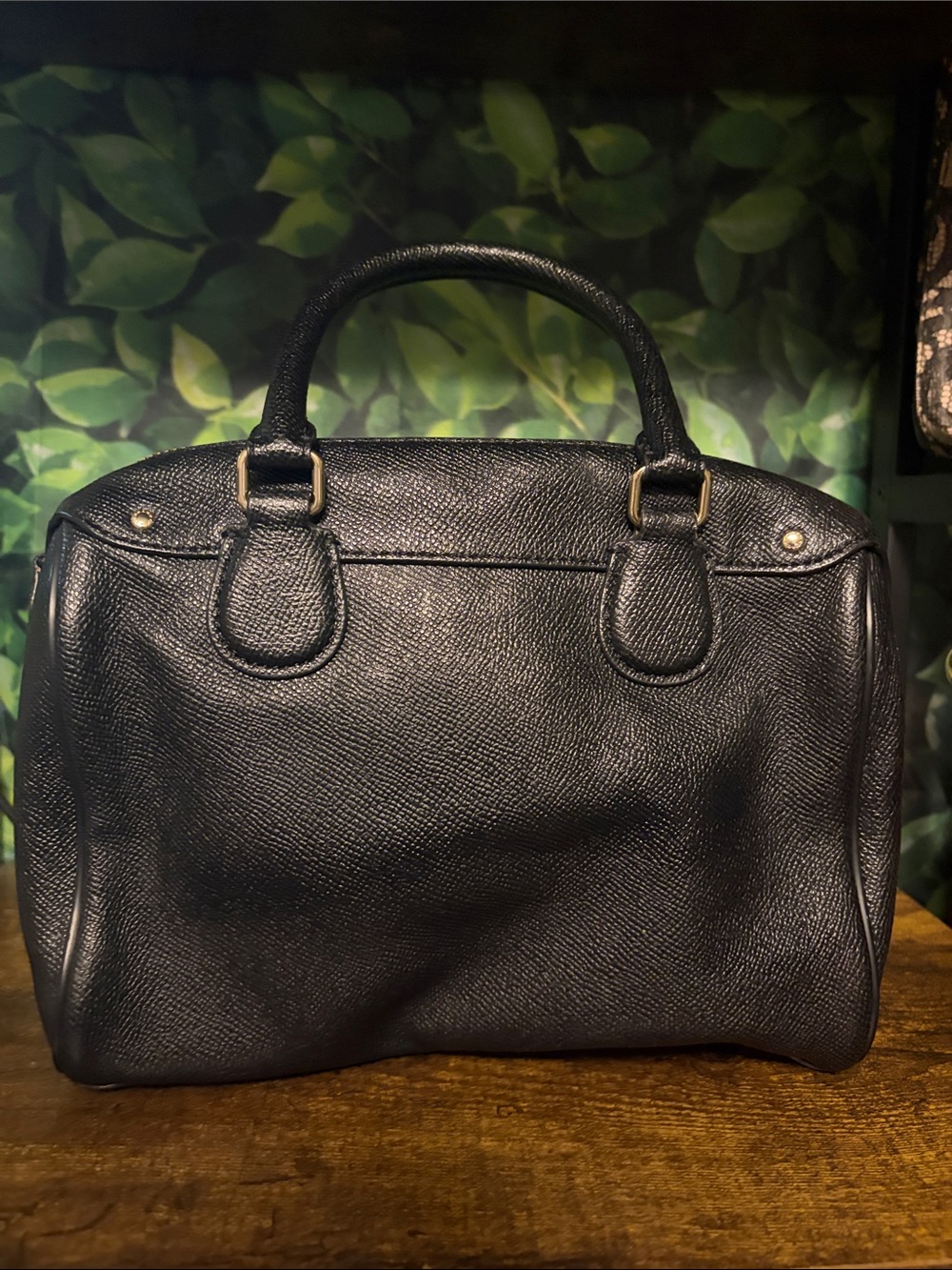 Coach Black Textured Leather Bowling Bag with Gold Hardware - Picture 2 of 5